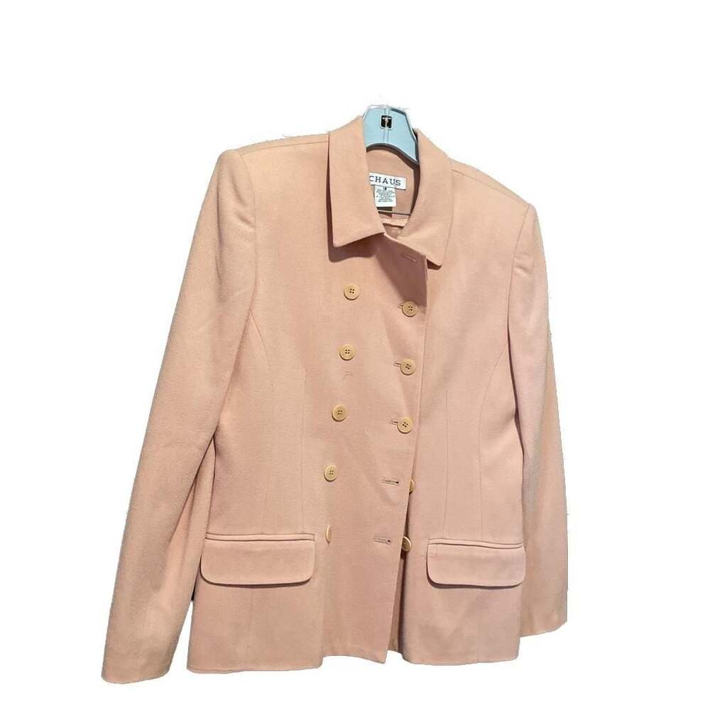 Chaus Vintage Peach Pink Double Breasted Wool Blend Suit Blazer Jacket Size 12